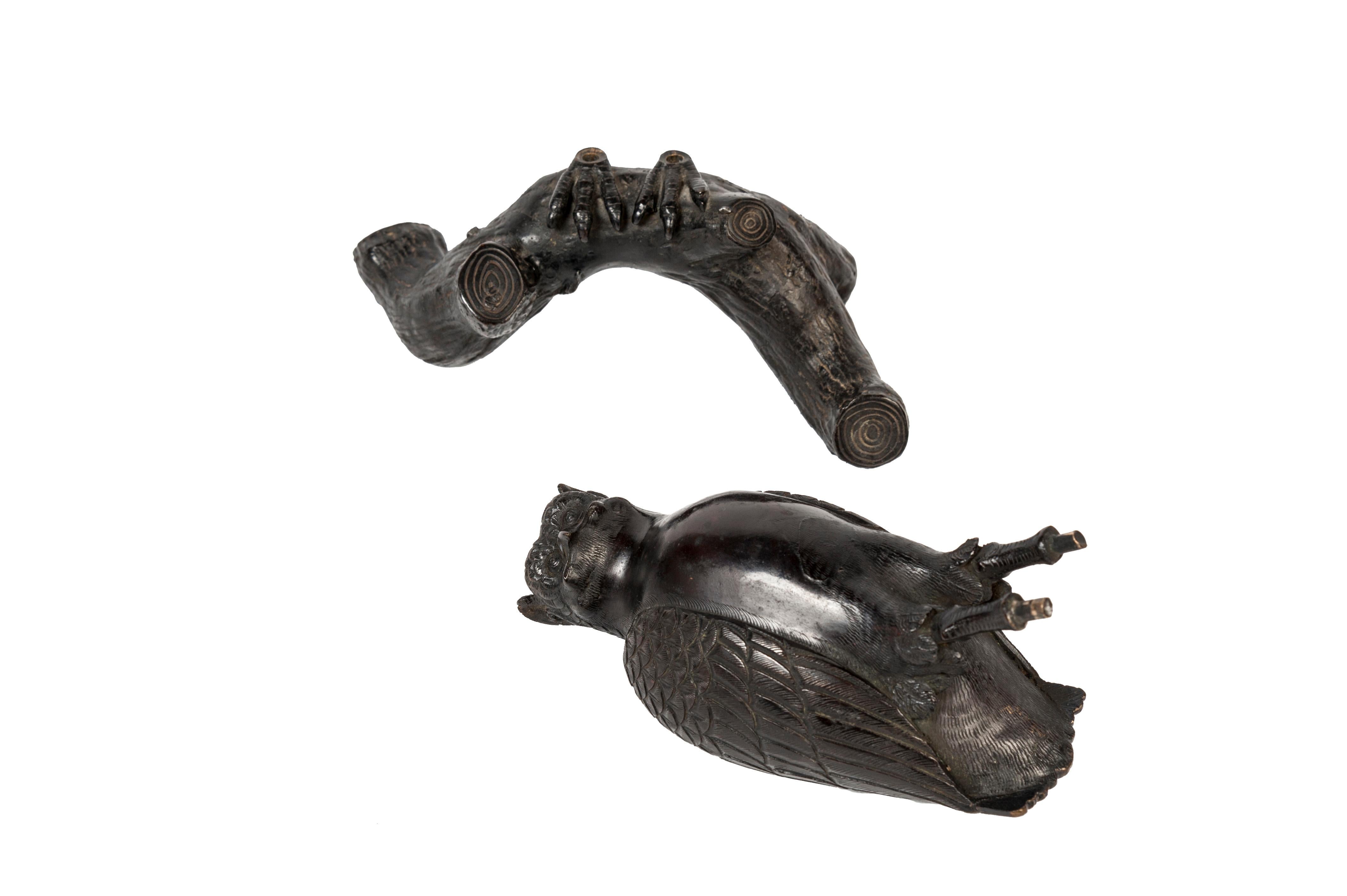 Giapponese Bruciaincenso giapponese in bronzo a forma di gufo Firmato Murata Seimin 村田製眠 in vendita