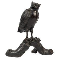 Brûleur d'encens japonais en bronze en forme de hibou Signé Murata Seimin 村田製眠