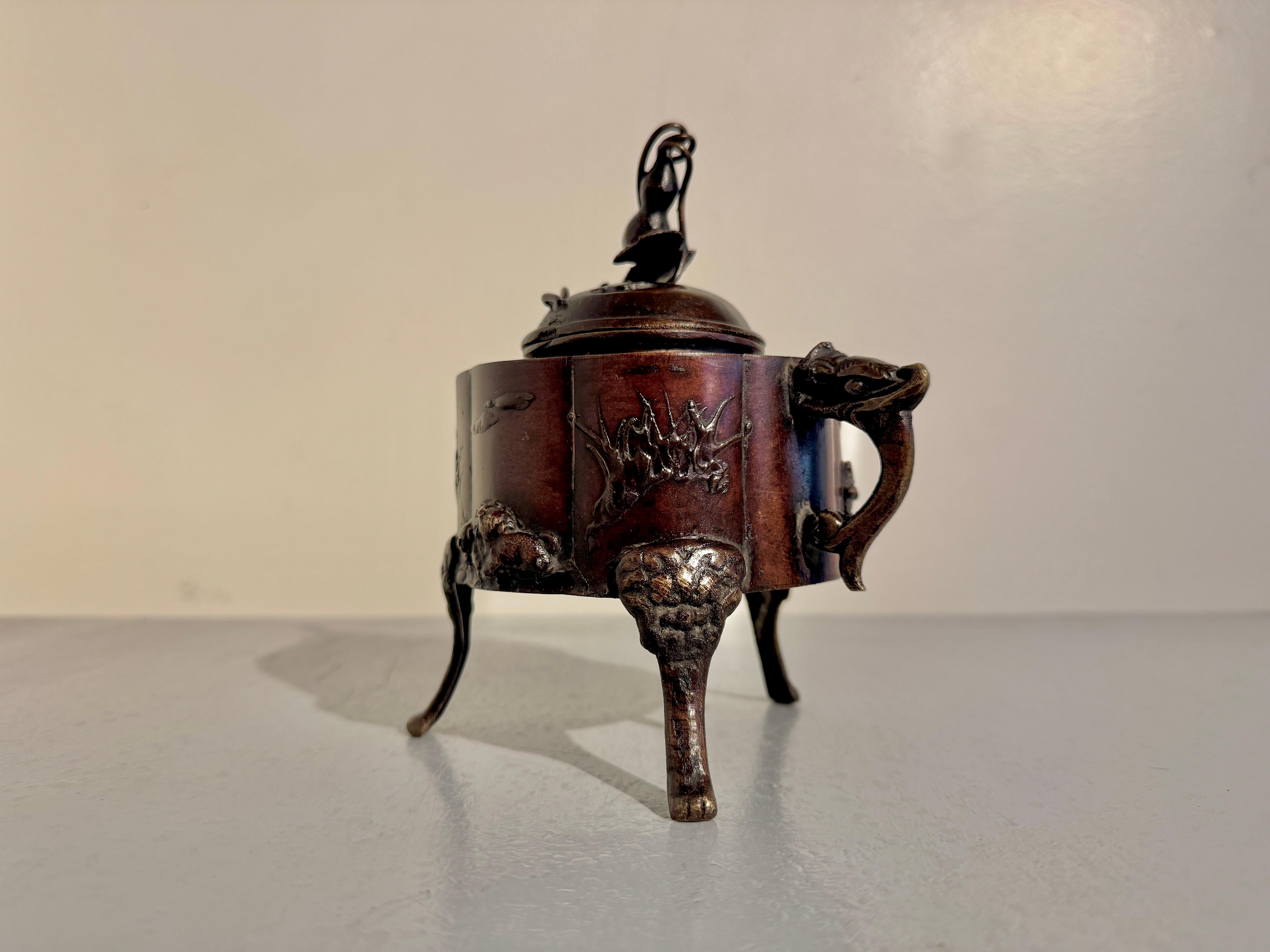 Early 20th Century Japanese Bronze Incense Burner, Koro, Meiji Period, circa 1900, Japan