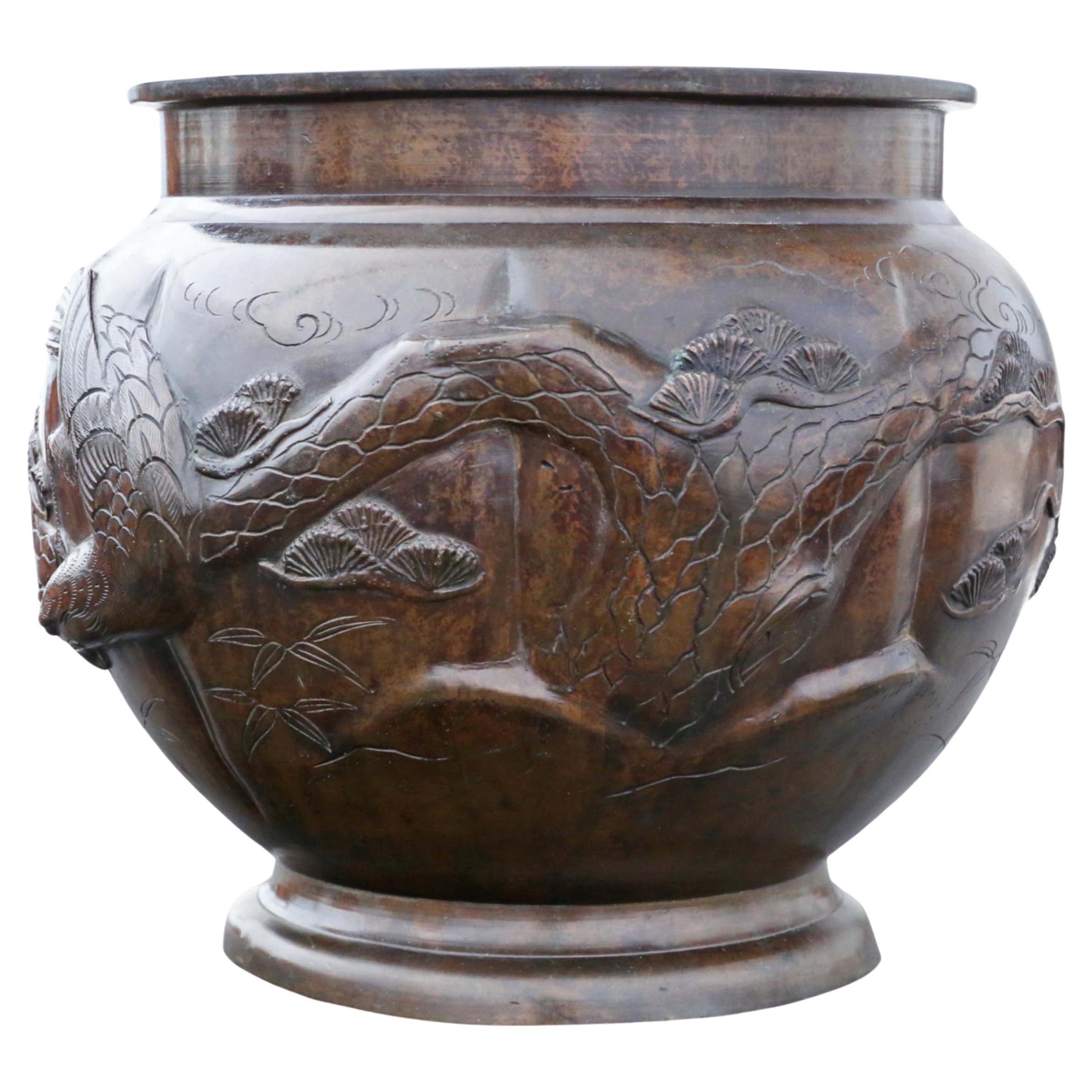 Japanese Bronze Jardinière Planter Bowl Pot- 19th Century Meiji Period, Antique For Sale