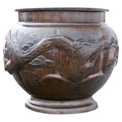 Japanese Bronze Jardinière Planter Bowl Pot- 19th Century Meiji Period, Used