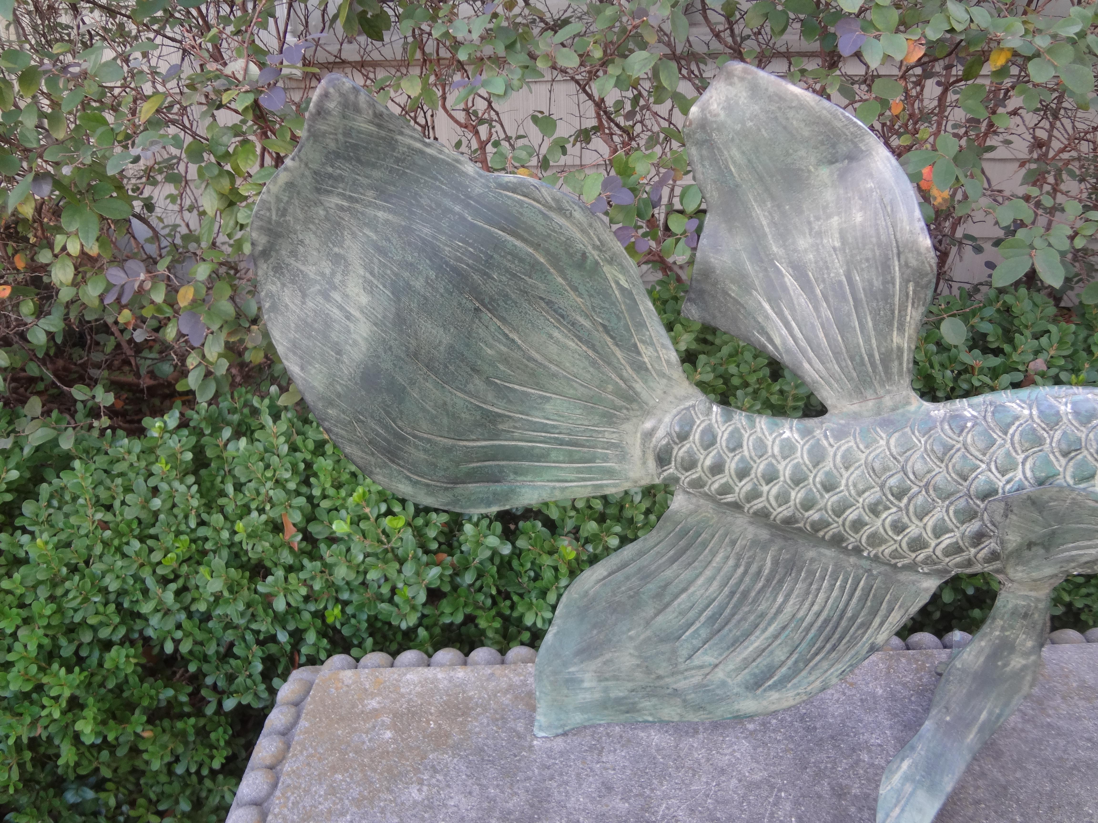 Japanese Bronze Koi Fish Sculpture In Good Condition For Sale In Houston, TX