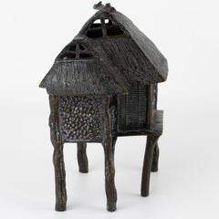 Japanese Bronze Kuzuya Koro Incense Burner, Rural Tea Hut Form, Japan circa 1900