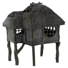 Japanese Bronze Kuzuya Koro Incense Burner, Rural Tea Hut Form, Japan circa 1900