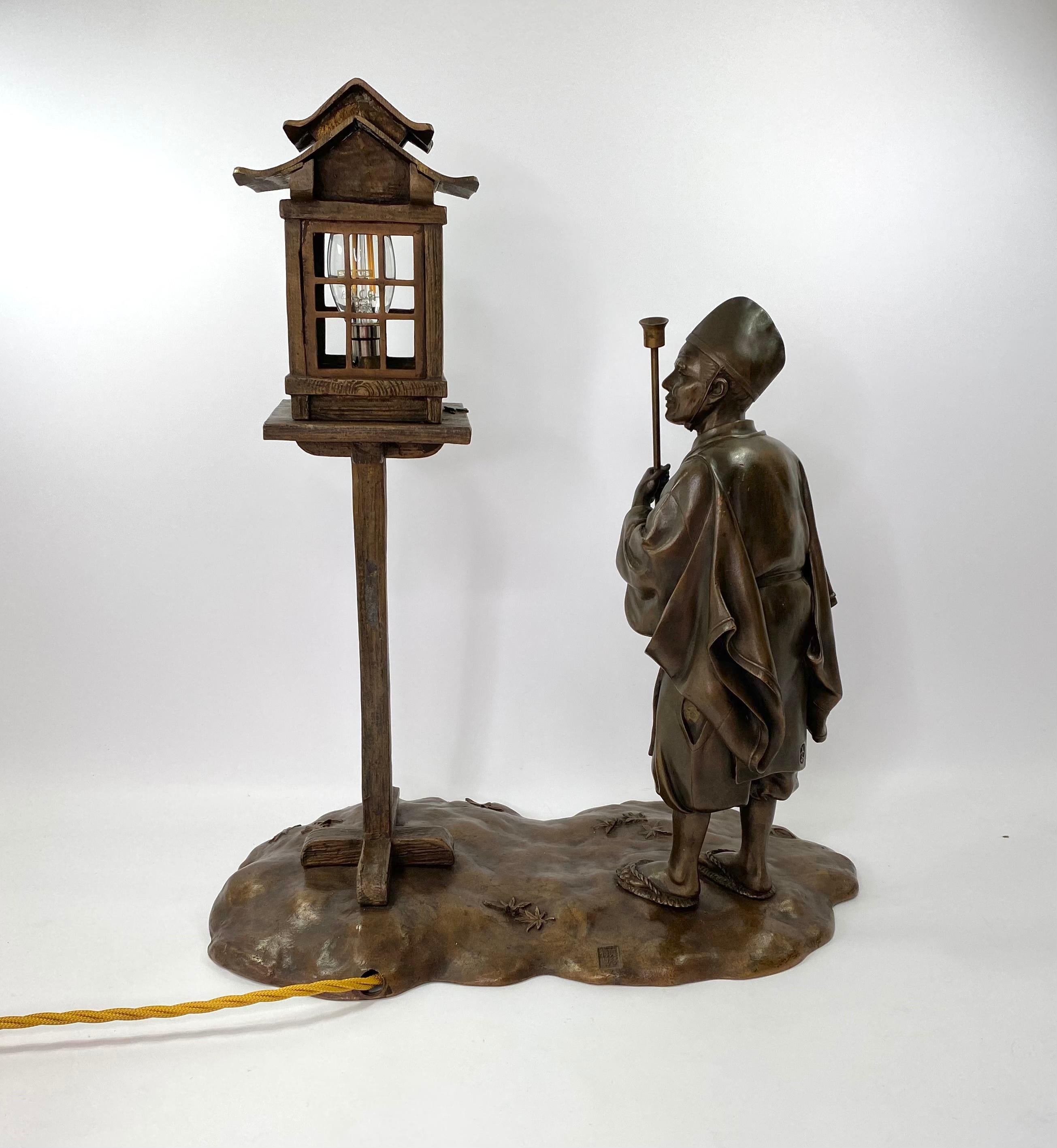 Japanese Bronze Lamp, Signed Yoshitani, 美谷特製, Meiji Period 5