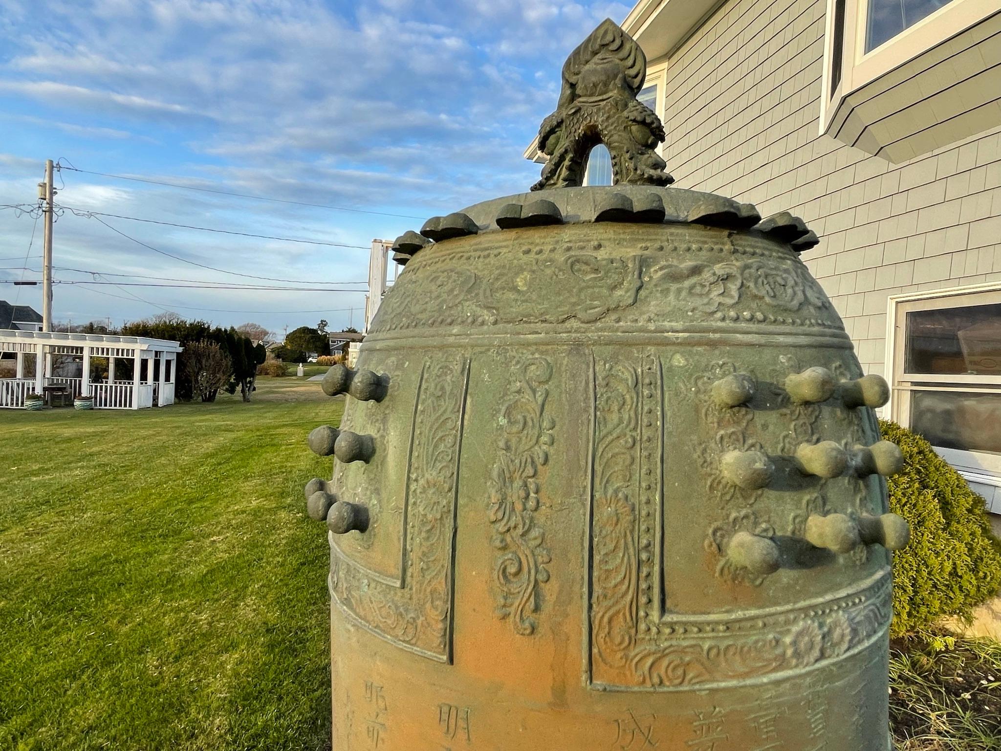 Edo Japanese Historical Rare Bronze Bell 1765, Signed Monk Jou Ron, Soothing Sound