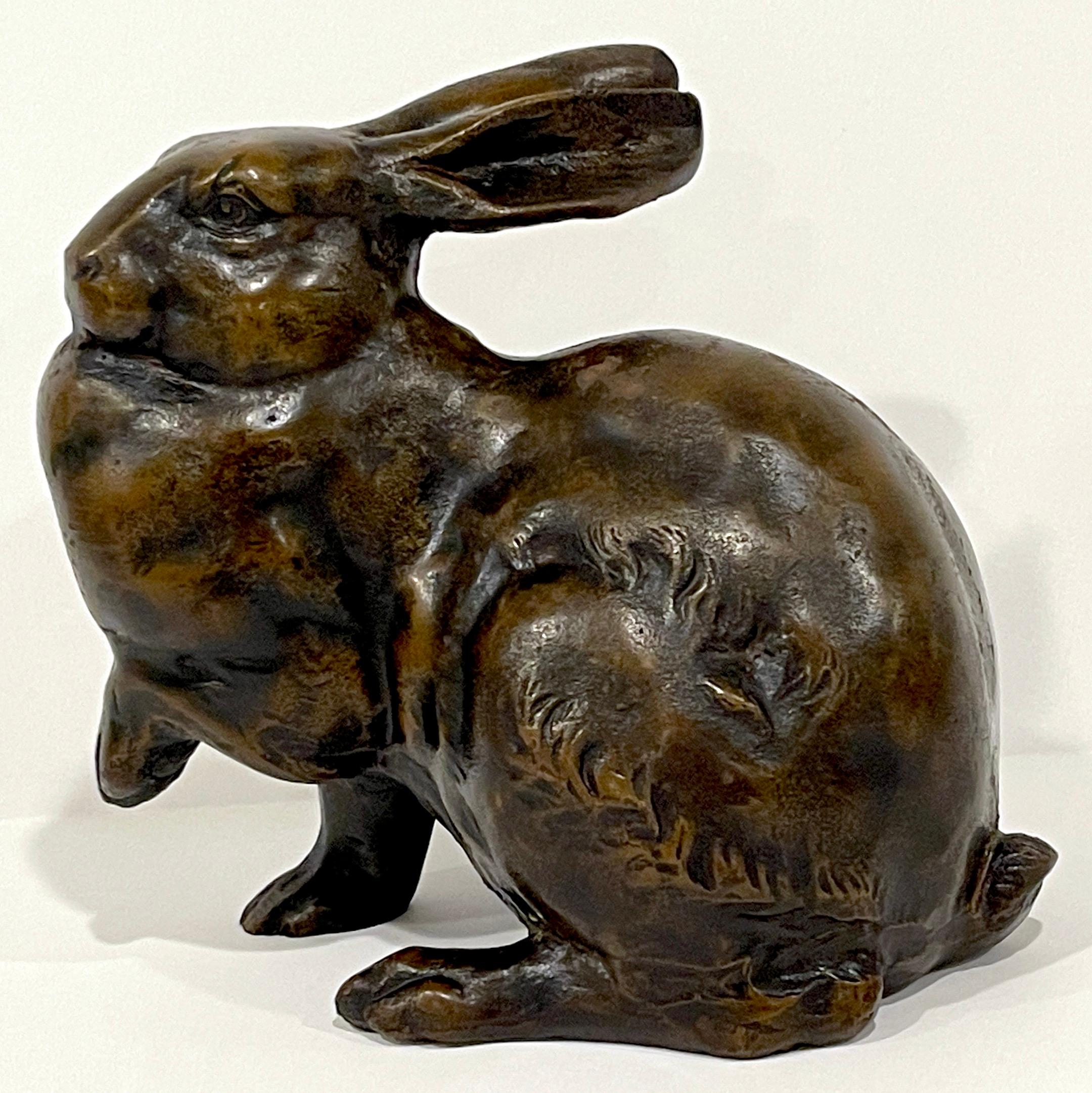 Japanese Bronze Meiji Period Bronze Sculpture of a Usagi (Rabbit) 
Japan, Circa 1900

Immerse yourself to the elegance of Meiji-era Japan with this stunning bronze sculpture depicting a poised usagi/ rabbit, a true embodiment of grace and