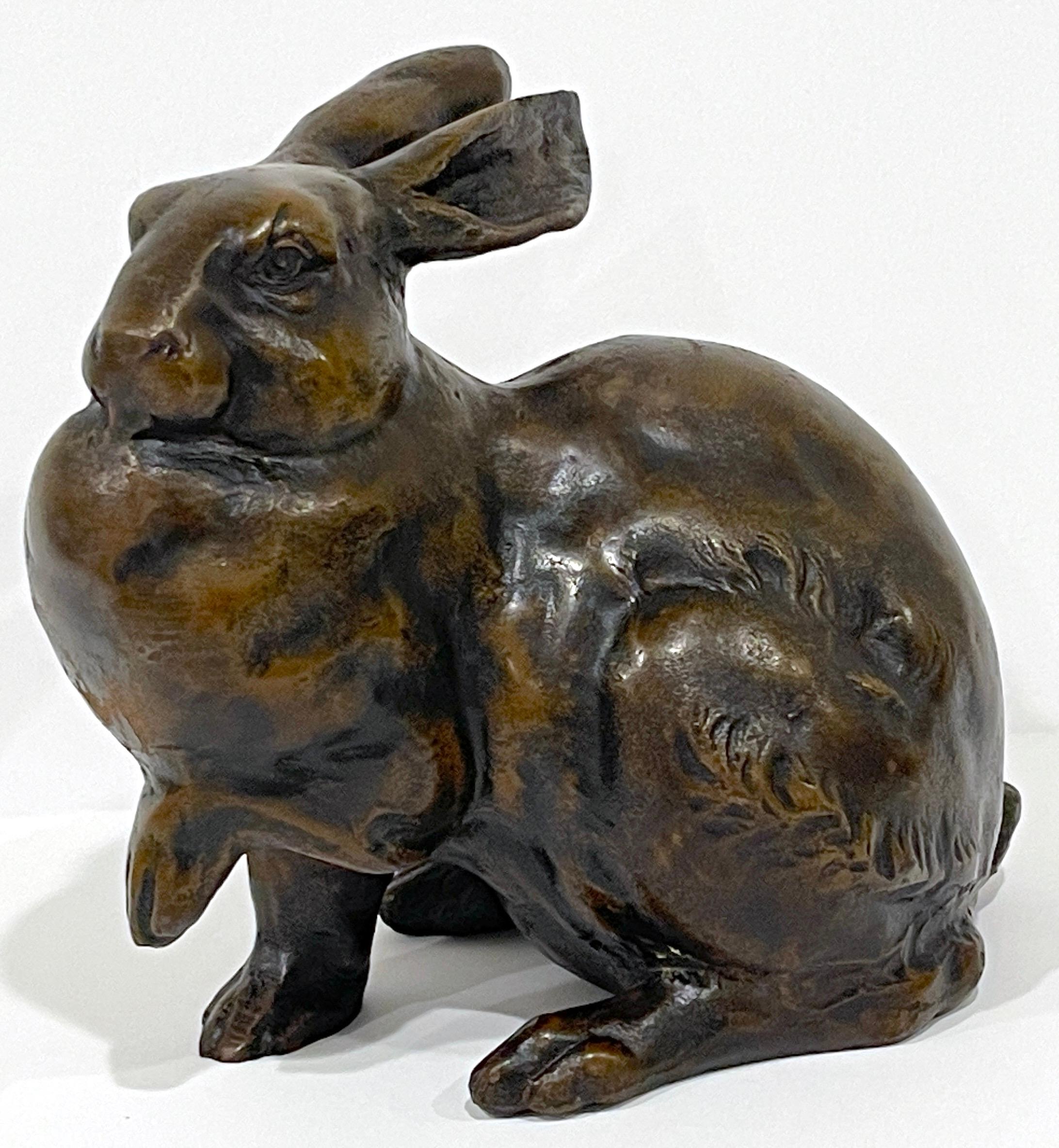 Patinated Japanese Bronze Meiji Period Bronze Sculpture of a Usagi (Rabbit)  For Sale