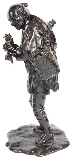 Japanese Bronze Meiji Period Mushroom Picker, 19th Century