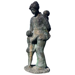 Japanese Bronze Midcentury Sculpture "Mother and Children” Kiku