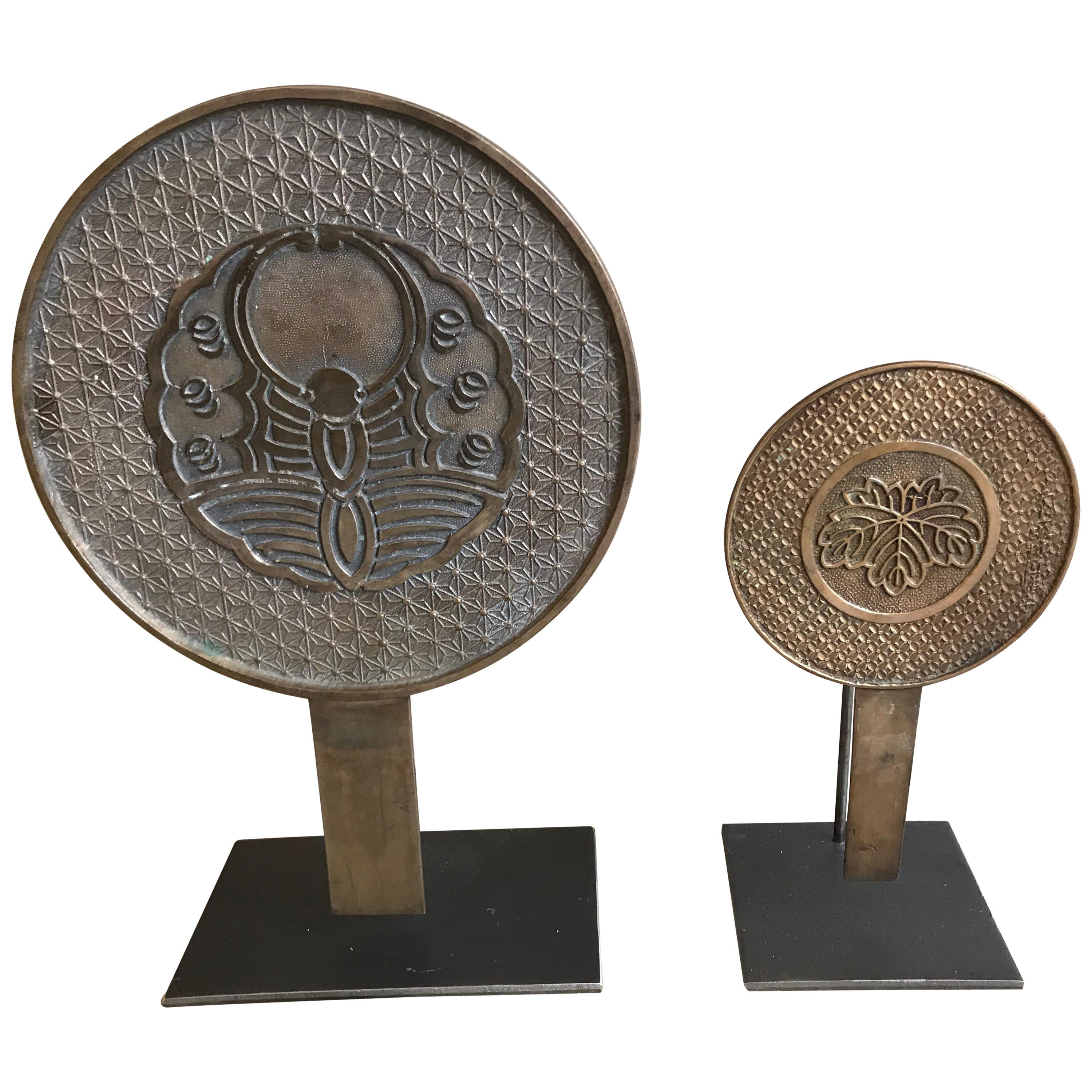 Japanese Bronze Mirrors on Stands For Sale