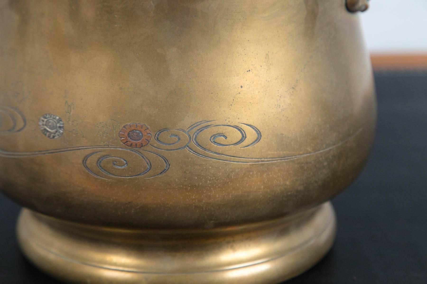Japanischer japanischer Übertopf aus Bronze und gemischtem Metall (Handgefertigt)