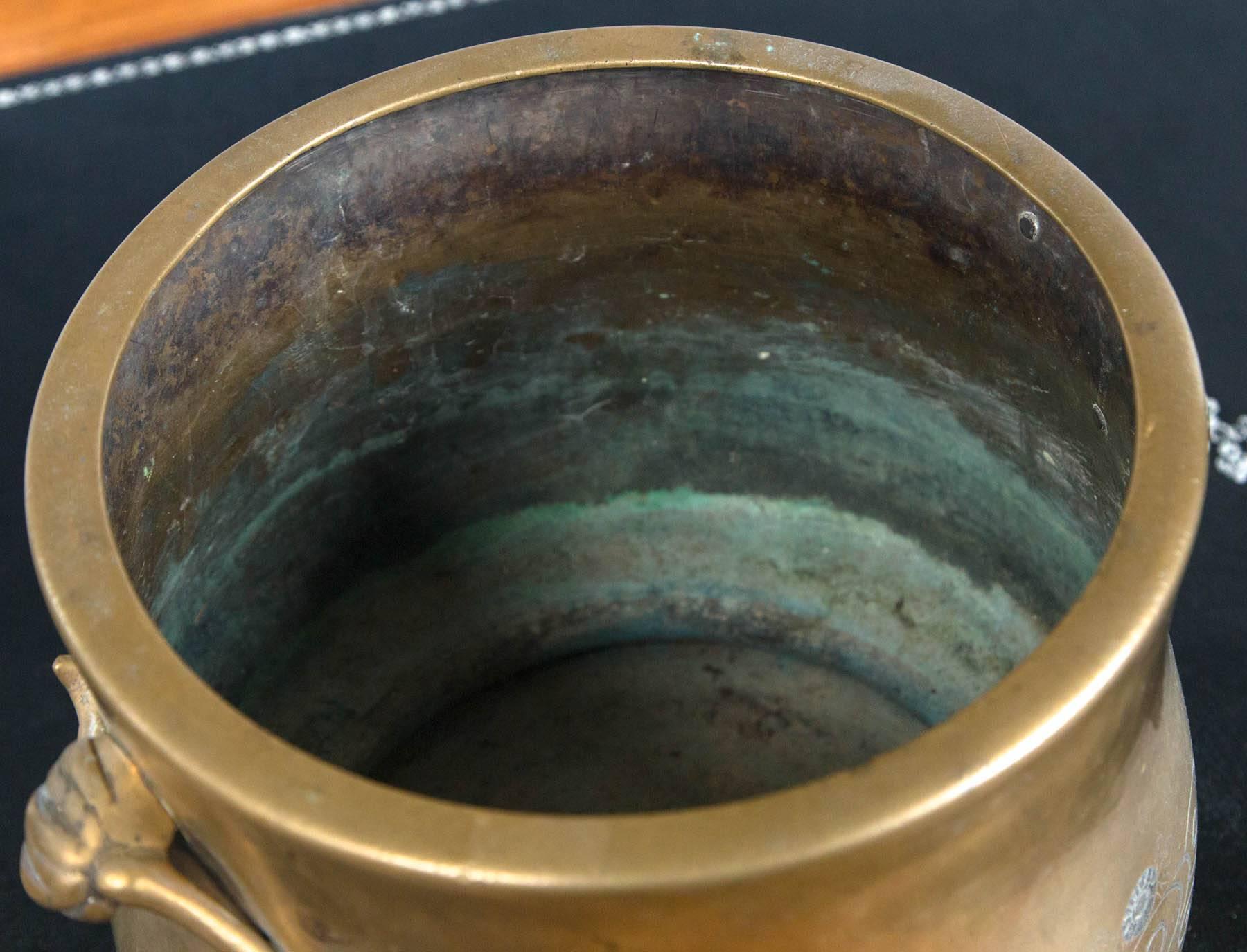 Japanischer japanischer Übertopf aus Bronze und gemischtem Metall 2