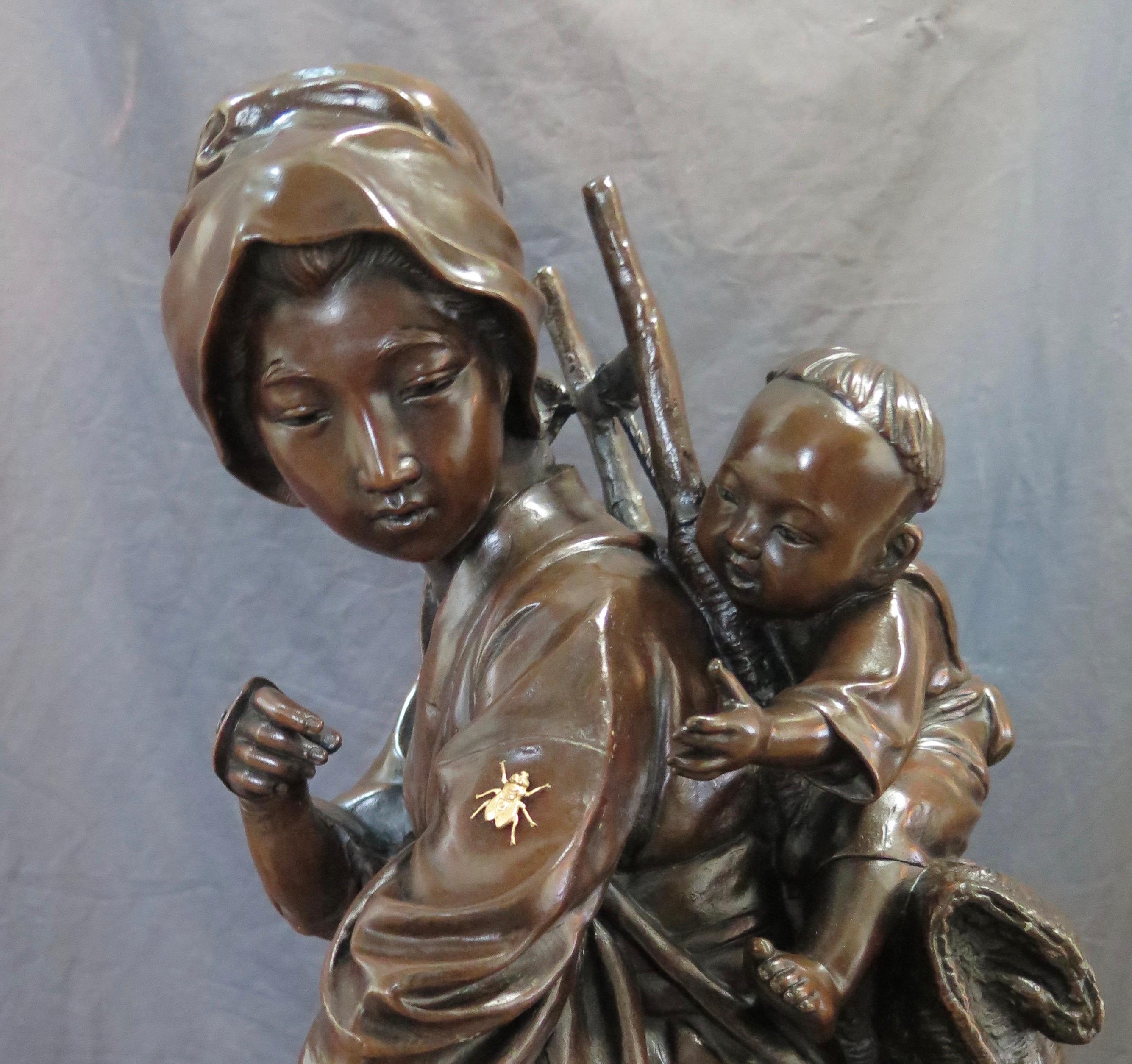Japanese Bronze Mother & Child 12