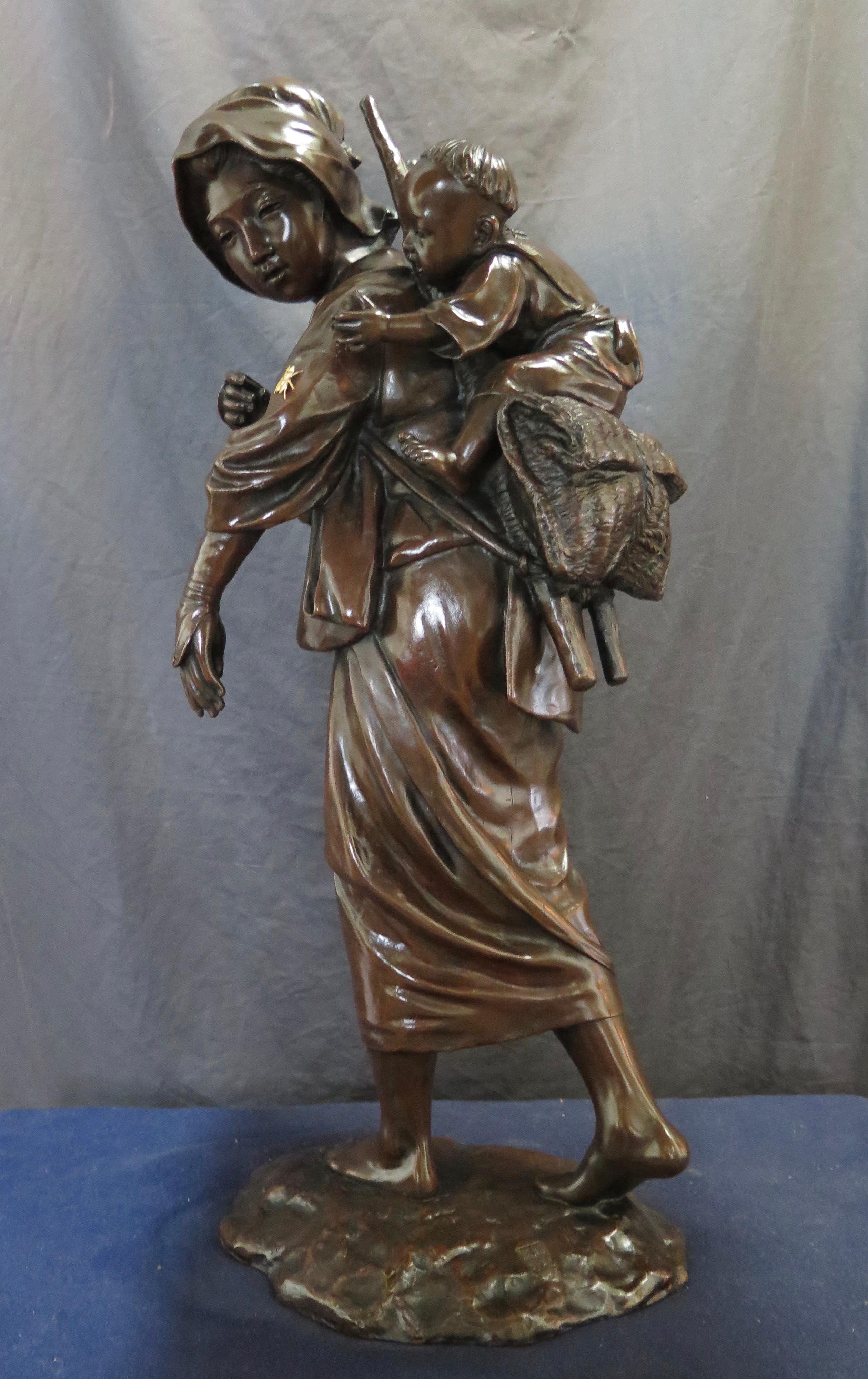 Japanese Bronze Mother & Child 13