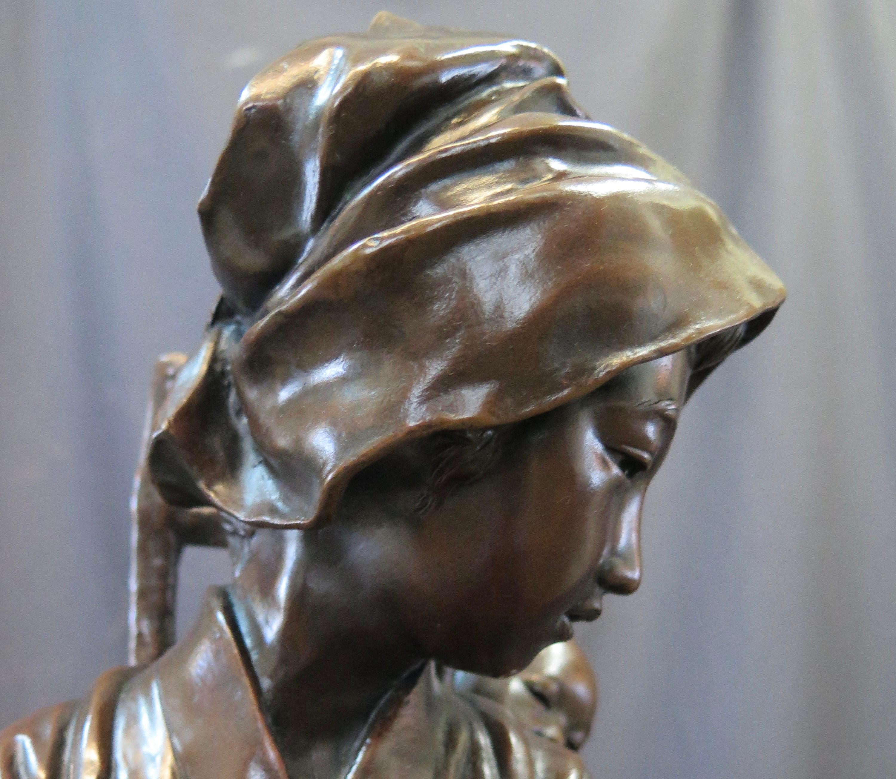 Patinated Japanese Bronze Mother & Child