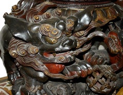 Japanese bronze of Benkei on carved wooden base, after Miyao. 150cm