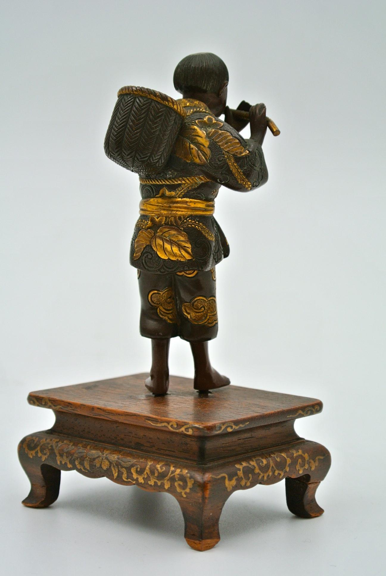 Meiji Japanese Bronze of Miyao in Patinated and Gilded Bronze For Sale