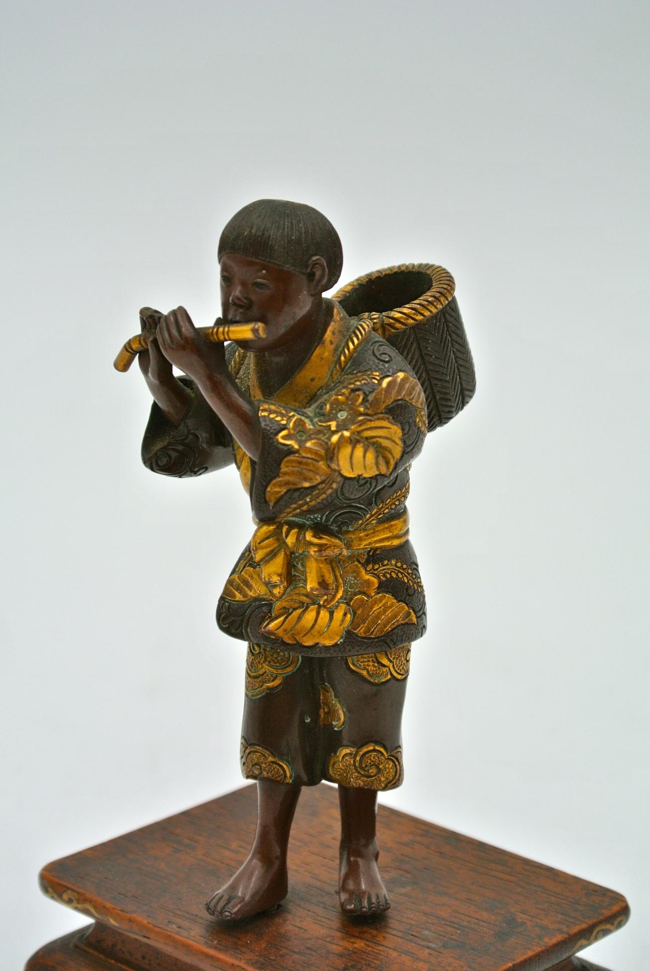 Japanese Bronze of Miyao in Patinated and Gilded Bronze For Sale 2