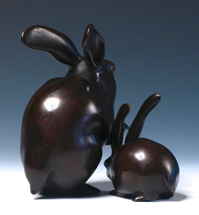 Japanese Bronze Okimono Grouping of 2 Figural Long Eared Rabbits For ...