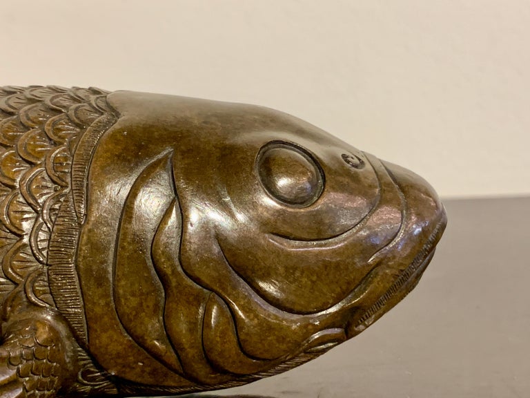Japanese Bronze Okimono of a Carp, Taisho Period, Early 20th Century, Japan For Sale 7