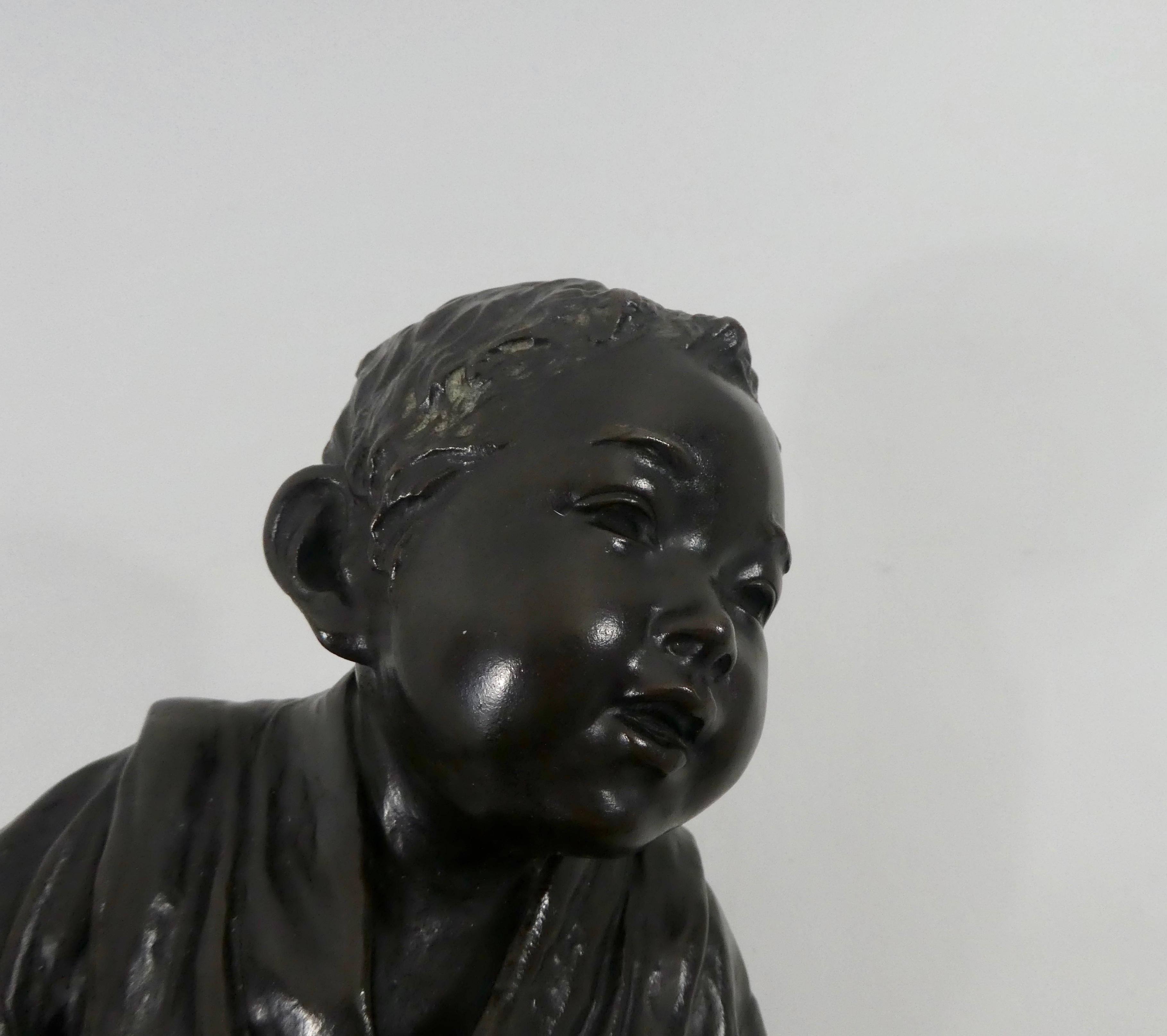 Japanese Bronze Okimono of a Fisher Boy, Signed Maruki, Meiji Period 7