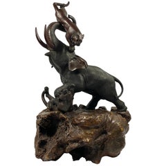 Japanese Bronze Okimono, Omori Misumoto Saku, Meiji Period