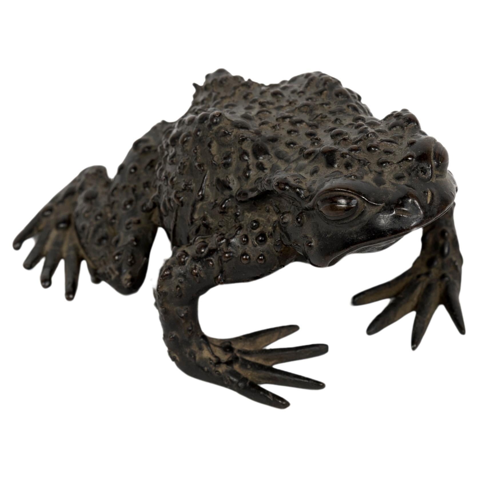 Japanese bronze okimono toad (sculpture) For Sale