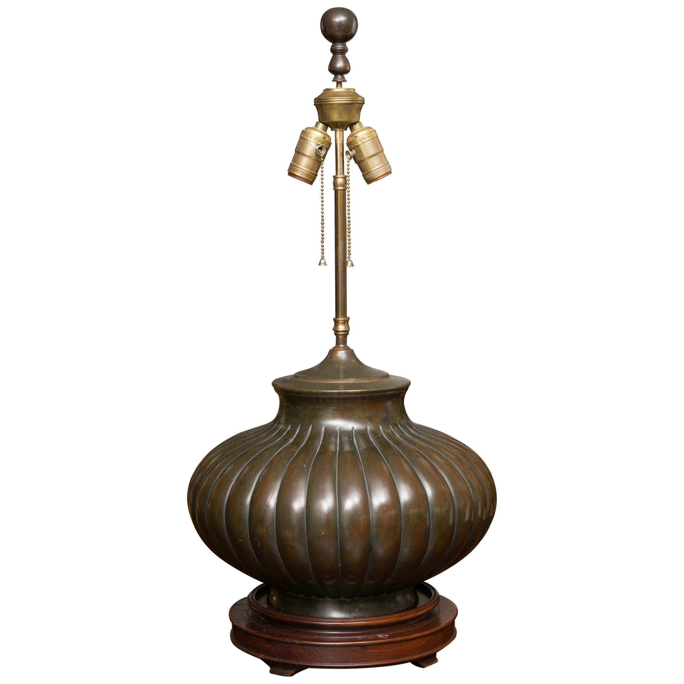 Japanese Bronze Onion-Form Lamp