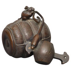 Japanese Bronze Patinated Okimono 置物 of a Rat and a Mallet