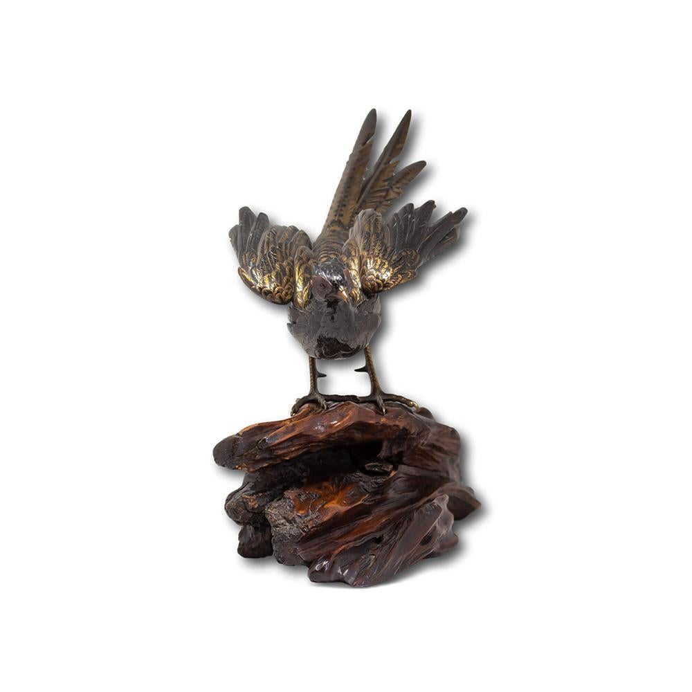 Meiji Japanese Bronze Pheasant Okimono Genryusai Seiya For Sale