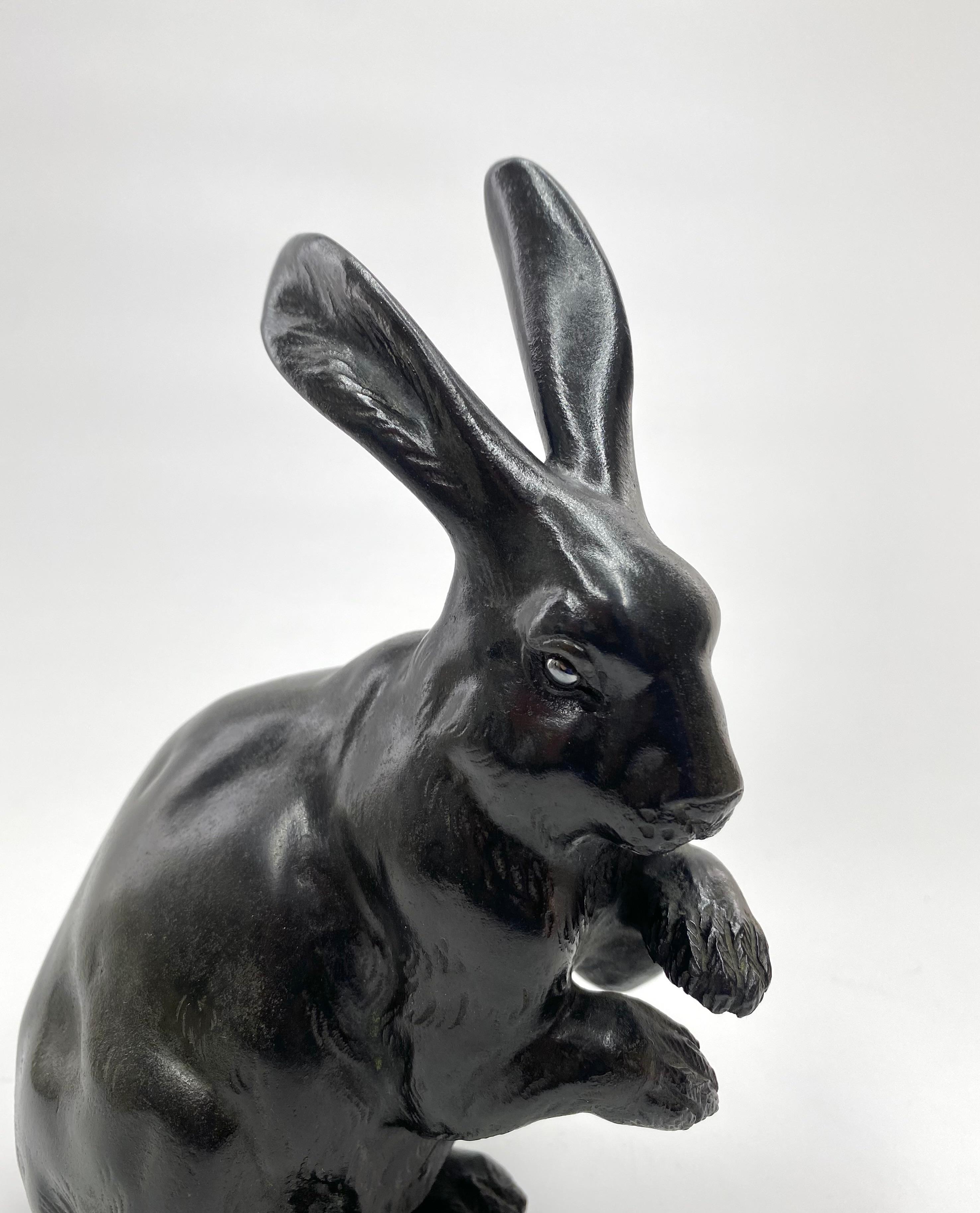 Japanese bronze Rabbit okimono, Maruki Company, Meiji Period. For Sale 1