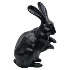 Antique Japanese bronze Rabbit okimono, Maruki Company, Meiji Period.