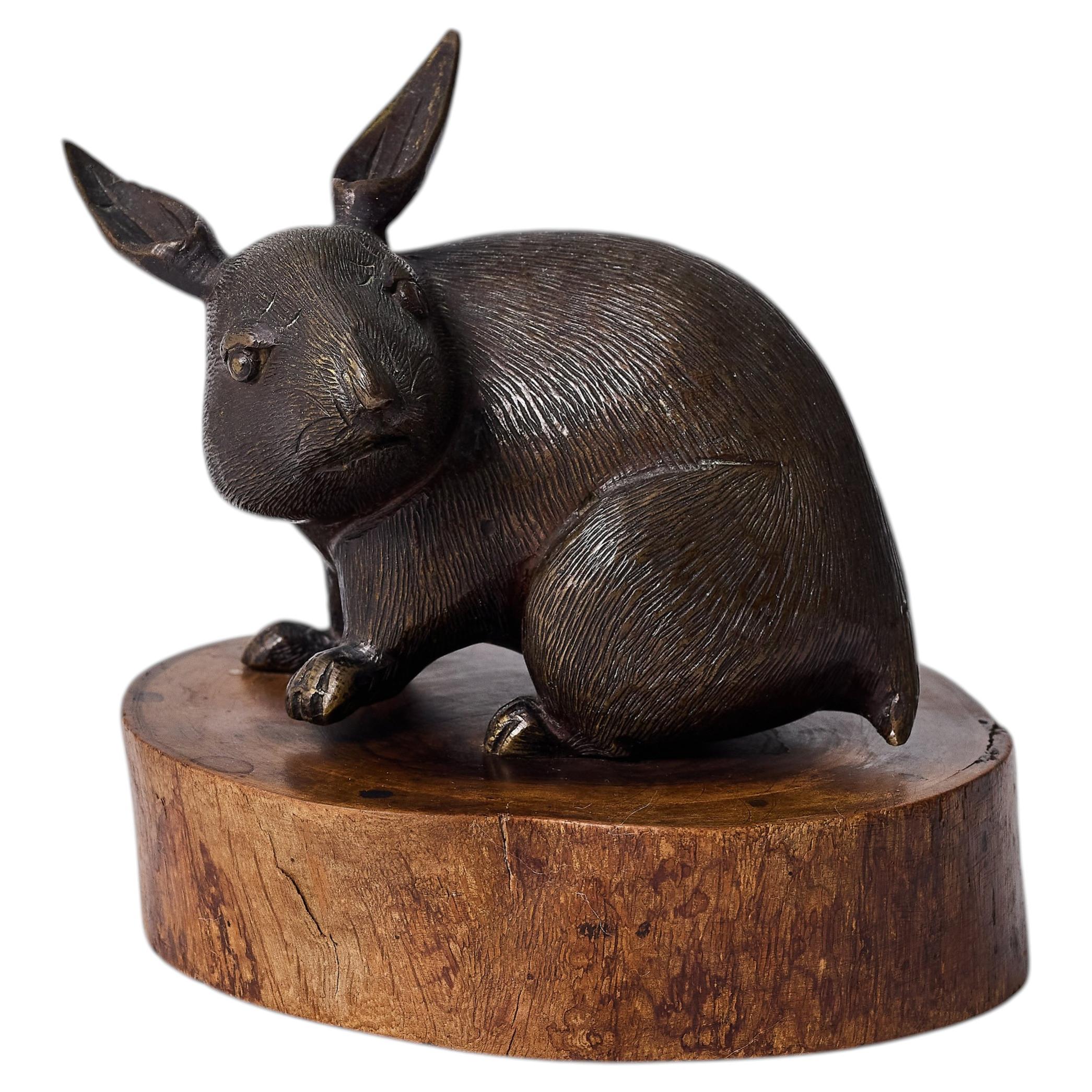 Japanese Bronze Rabbit Sculpture, Meiji Period, Late 19th Century