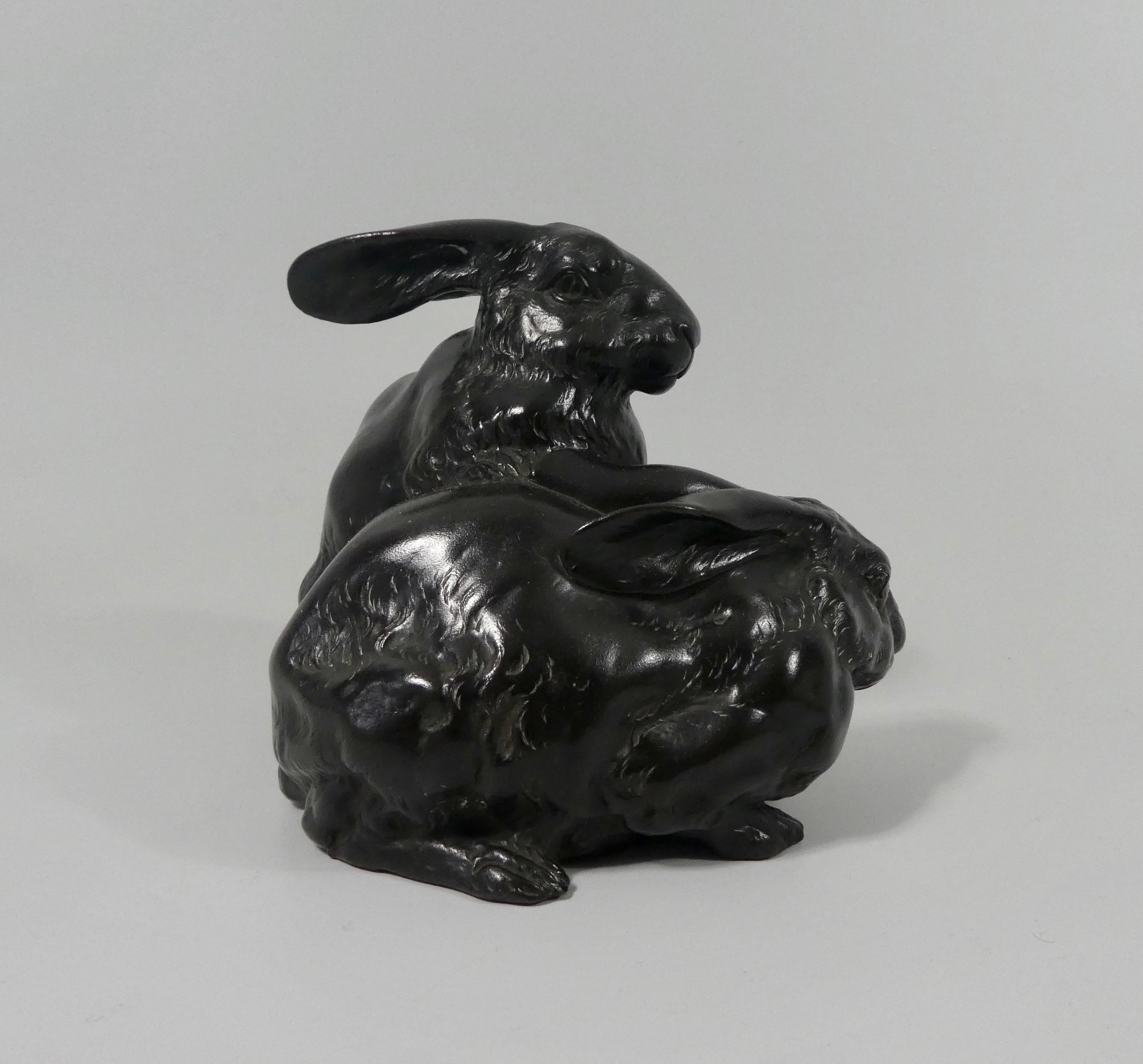 Cast Japanese Bronze Rabbits Okimono, Okazaki Sessei, Meiji Period