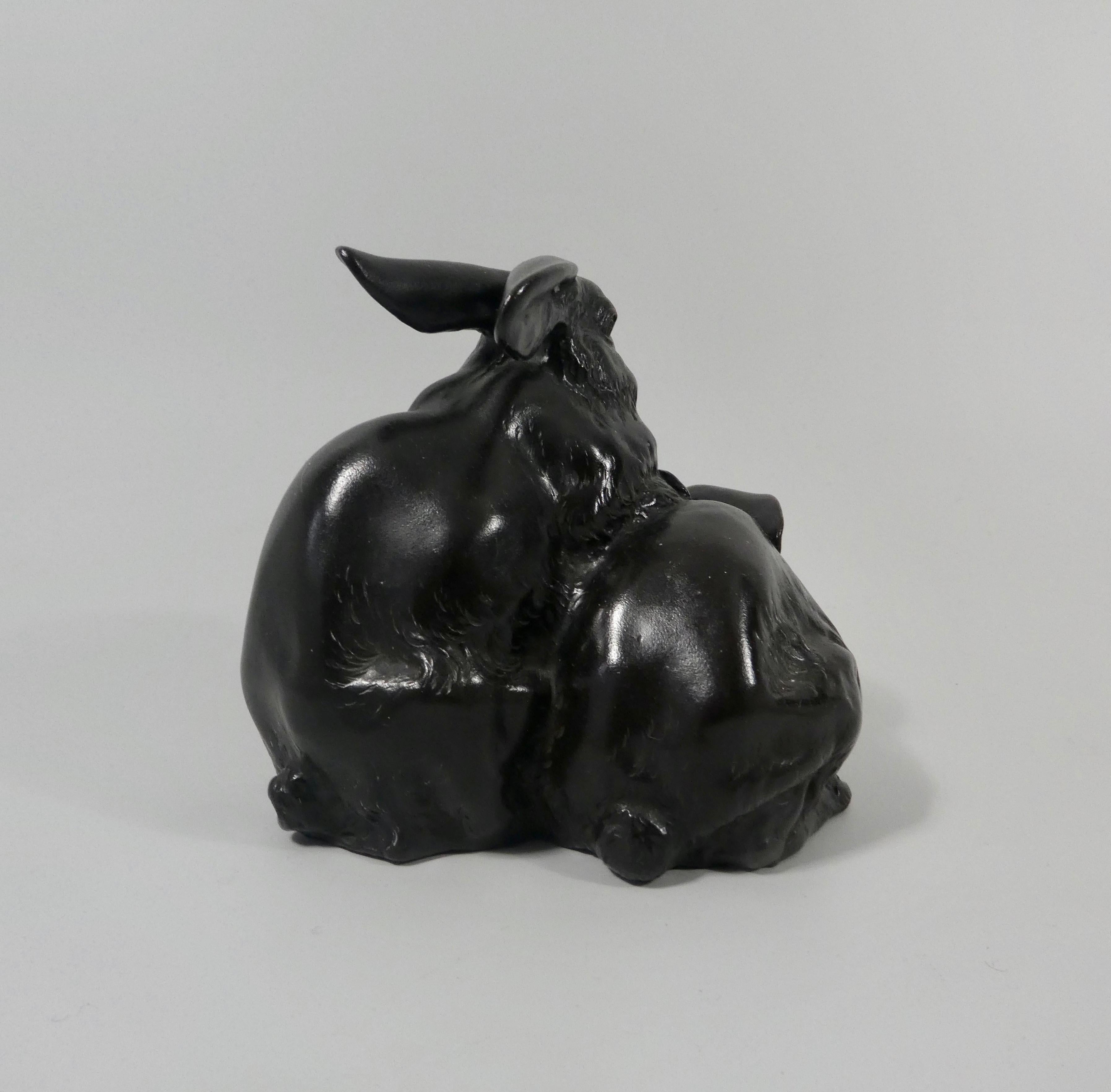 Japanese Bronze Rabbits Okimono, Okazaki Sessei, Meiji Period 1