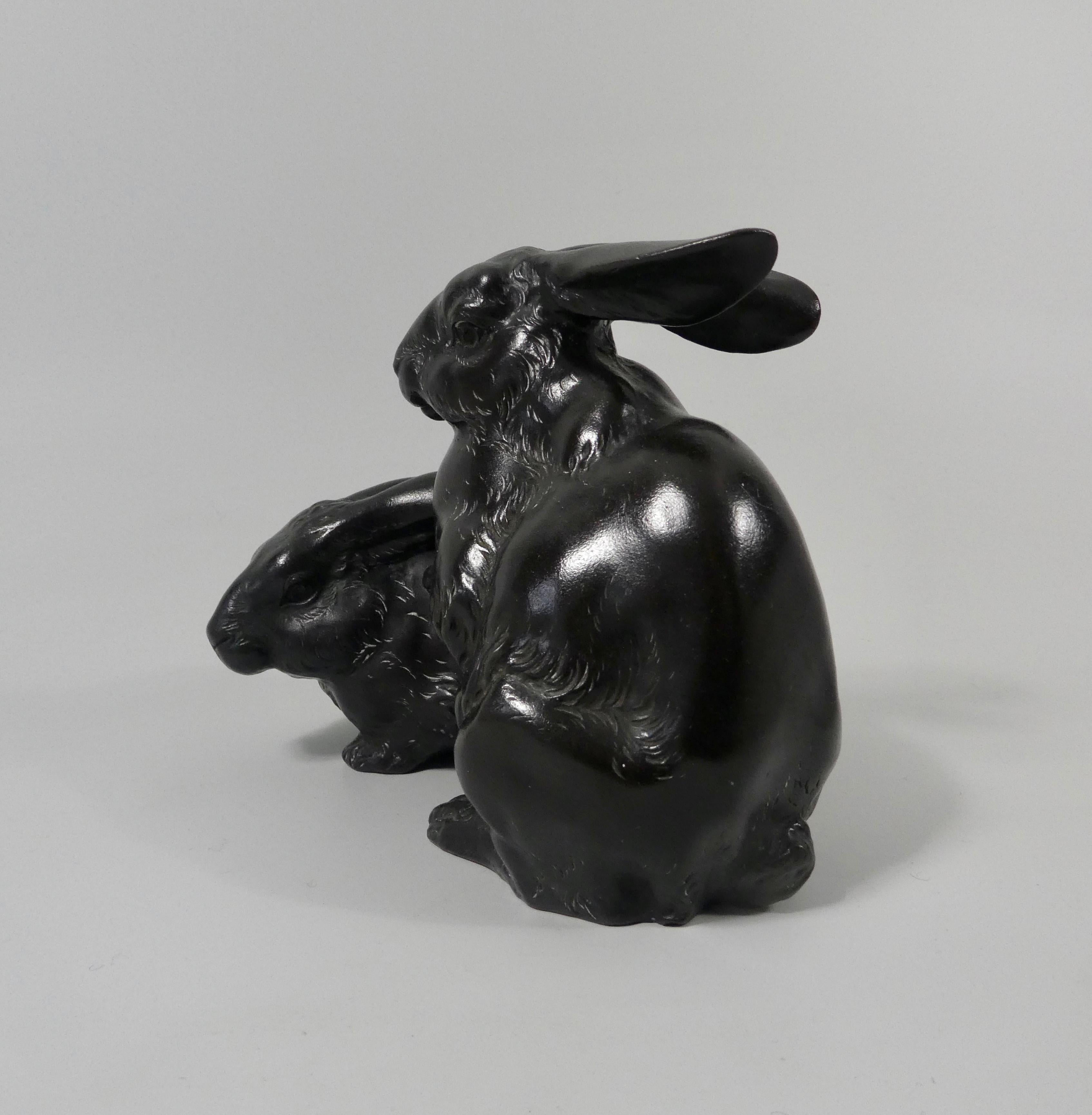 Japanese Bronze Rabbits Okimono, Okazaki Sessei, Meiji Period 2