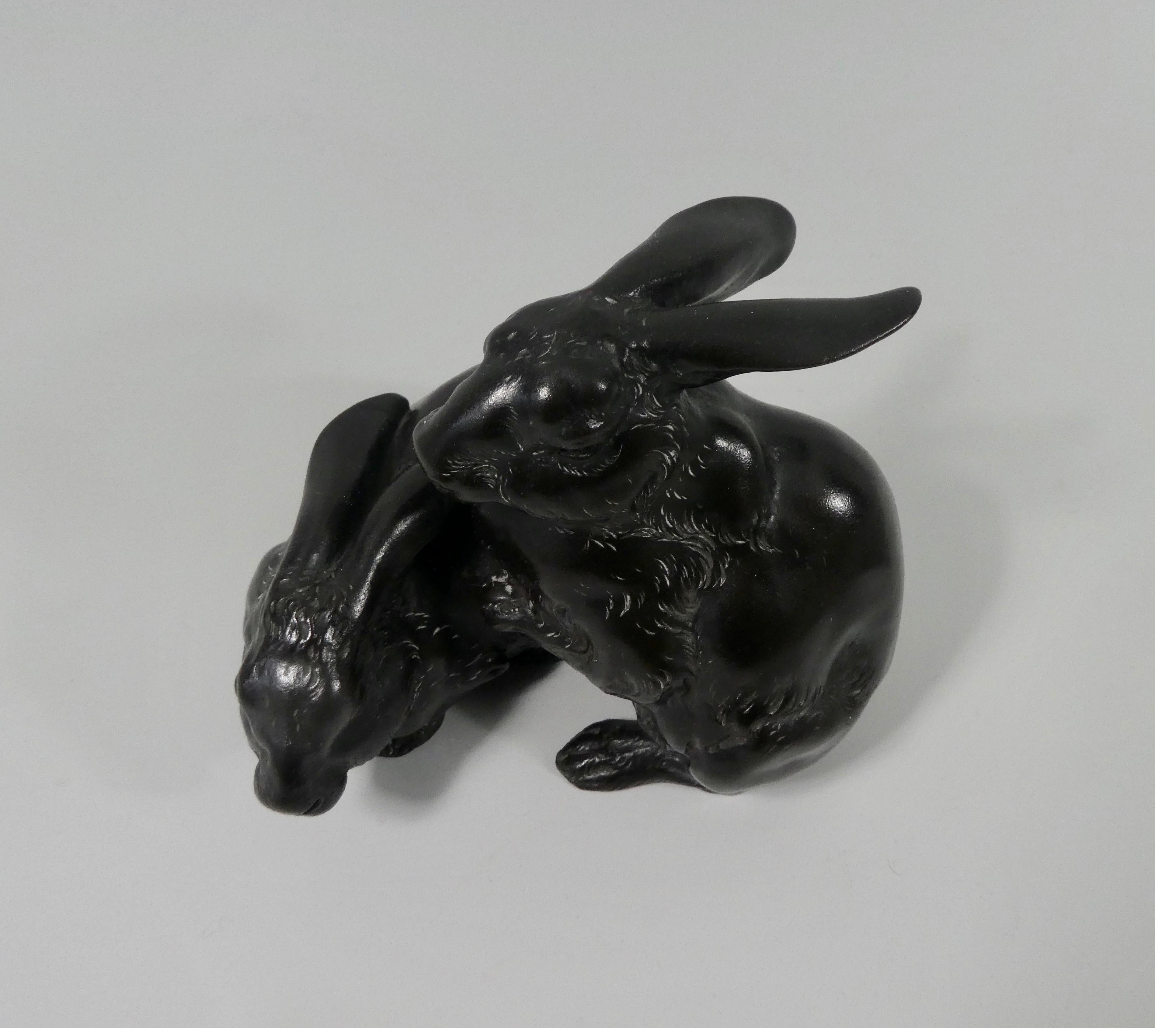 Japanese Bronze Rabbits Okimono, Okazaki Sessei, Meiji Period 3