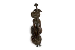 Japanese bronze sculpture of a ginseng root, ganodermas mushrooms growing on it