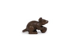 Japanese Bronze Sculpture of a Mouse leaning on a Hazelnut
