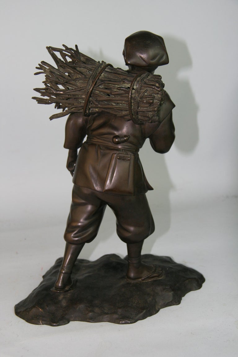 Japanese Bronze Sculpture of a Peasant Worker 1920's For Sale 8