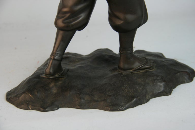 Japanese Bronze Sculpture of a Peasant Worker 1920's For Sale 11