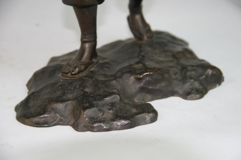 Japanese Bronze Sculpture of a Peasant Worker 1920's For Sale 14