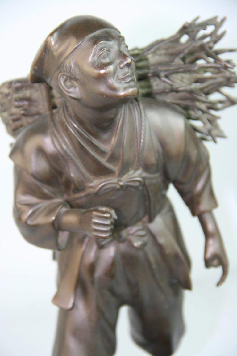 Japanese Bronze Sculpture of a Peasant Worker 1920's For Sale 15