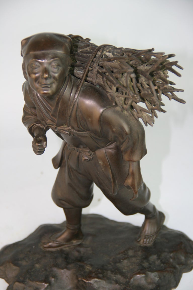 Early 20th Century Japanese Bronze Sculpture of a Peasant Worker 1920's For Sale