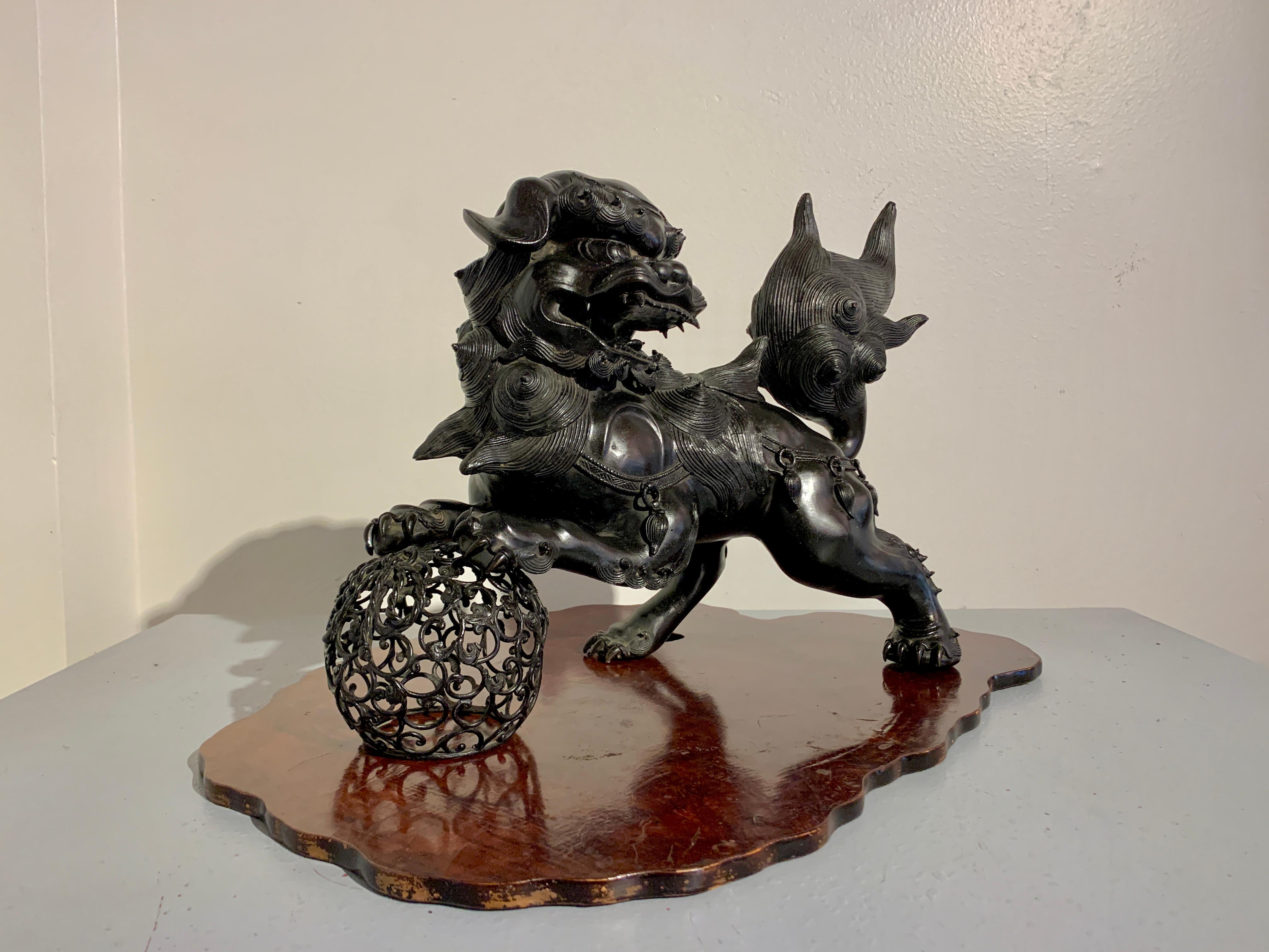 Cast Japanese Bronze Shishi Koro, Foo Lion Censer, Taisho Period, 20th Century