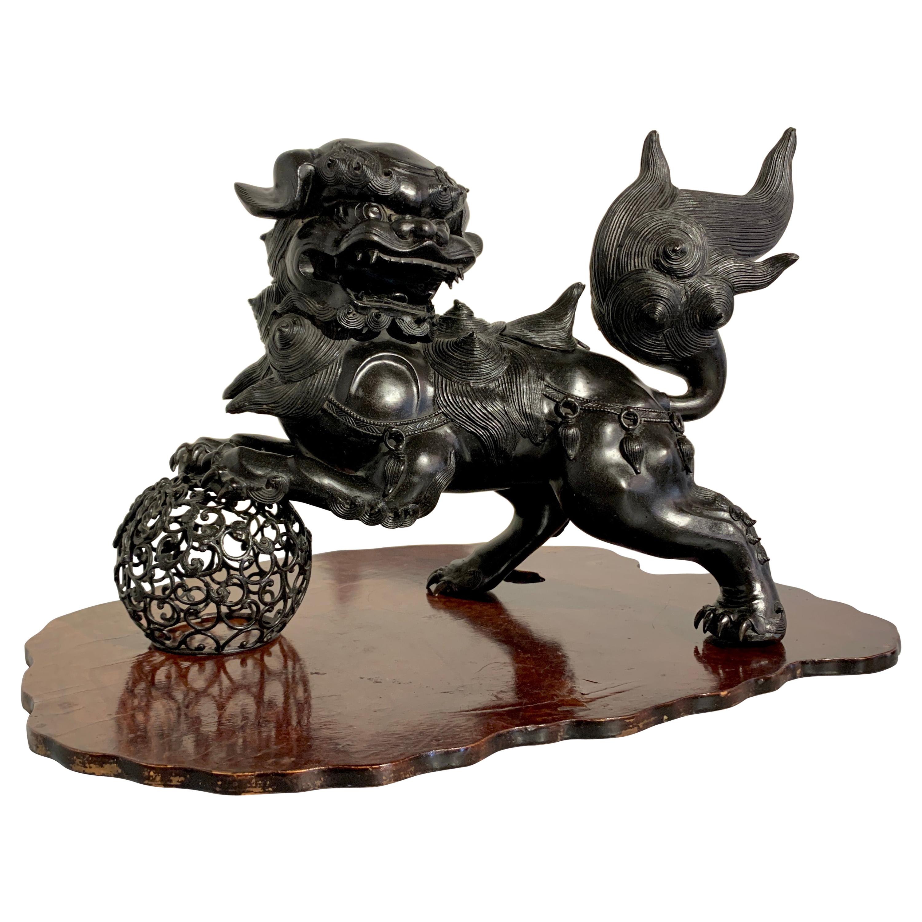 Japanese Bronze Shishi Koro, Foo Lion Censer, Taisho Period, 20th Century 