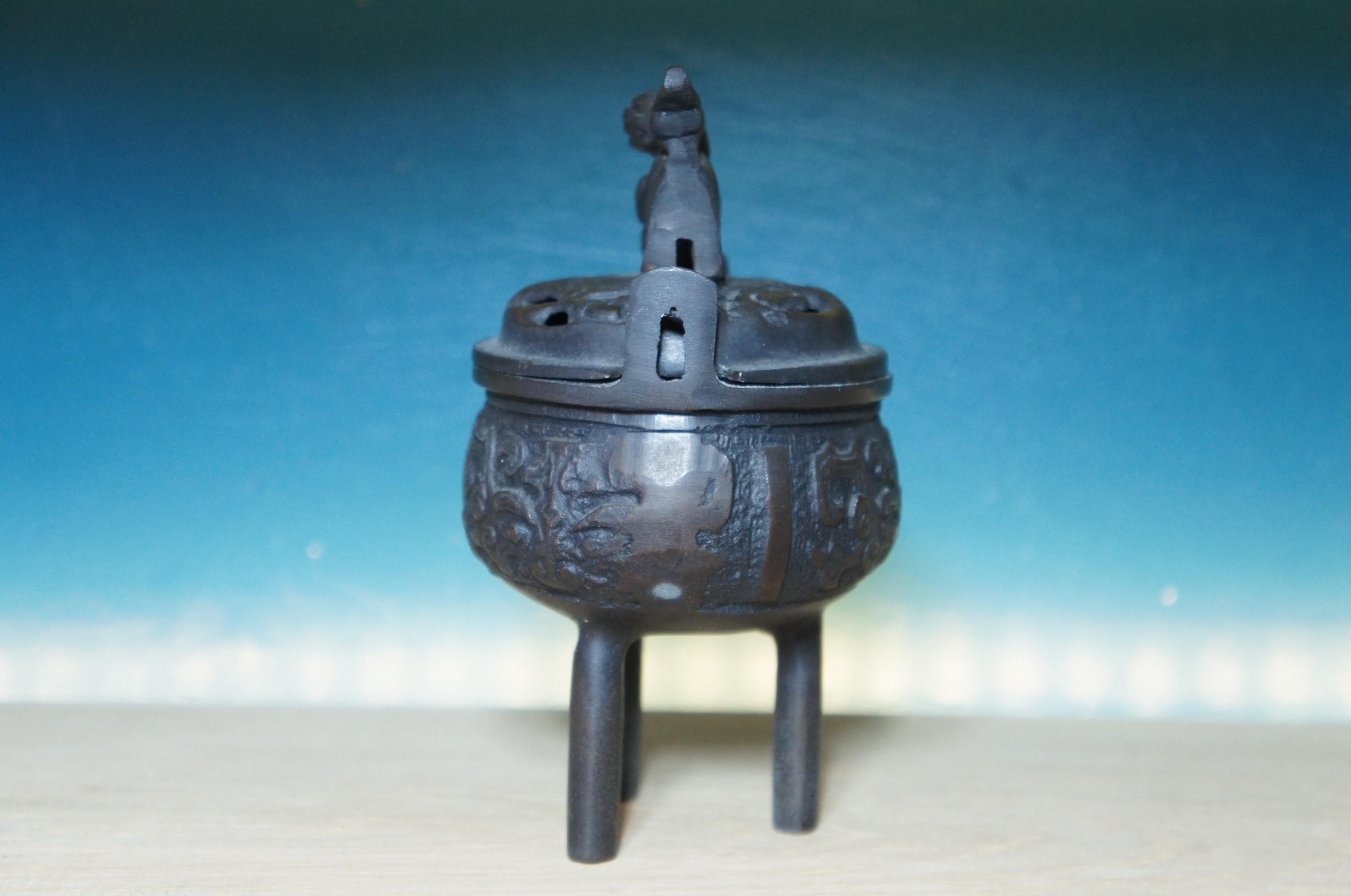 Bronzed Japanese Bronze Shishi Lion Foo Dog Small Incense Burner, 1960s For Sale