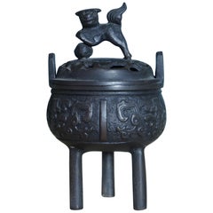 Japanese Bronze Shishi Lion Foo Dog Small Incense Burner, 1960s