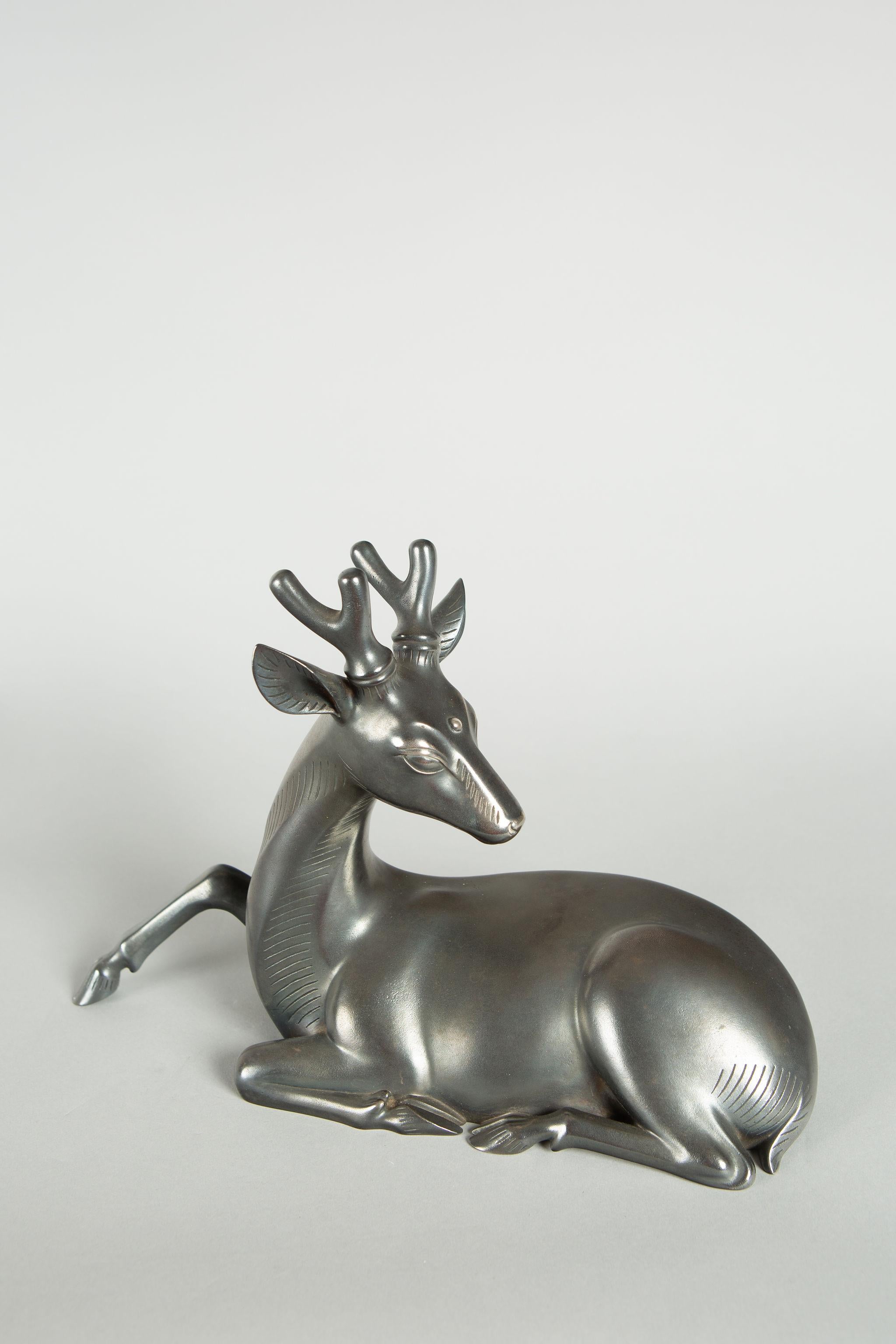 Art Deco Japanese Bronze Stag with Third Eye